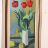 1970's Large Swedish Mid-Century Oil On Board Painting" Still life Tulips " by Hugo Olsson