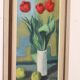 Grande peinture à l'huile sur panneau suédoise du milieu du siècle des années 1970 « Nature morte aux tulipes » par Hugo Olsson