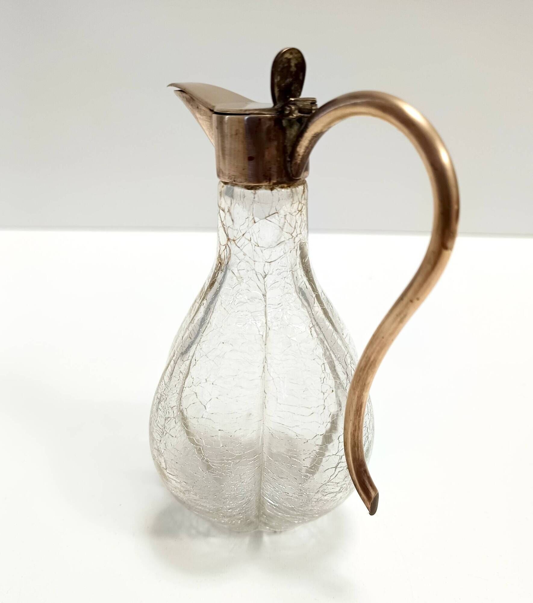 Vintage Brass and Murano Glass Liqueur Decanter or Whiskey Noggin, Italy