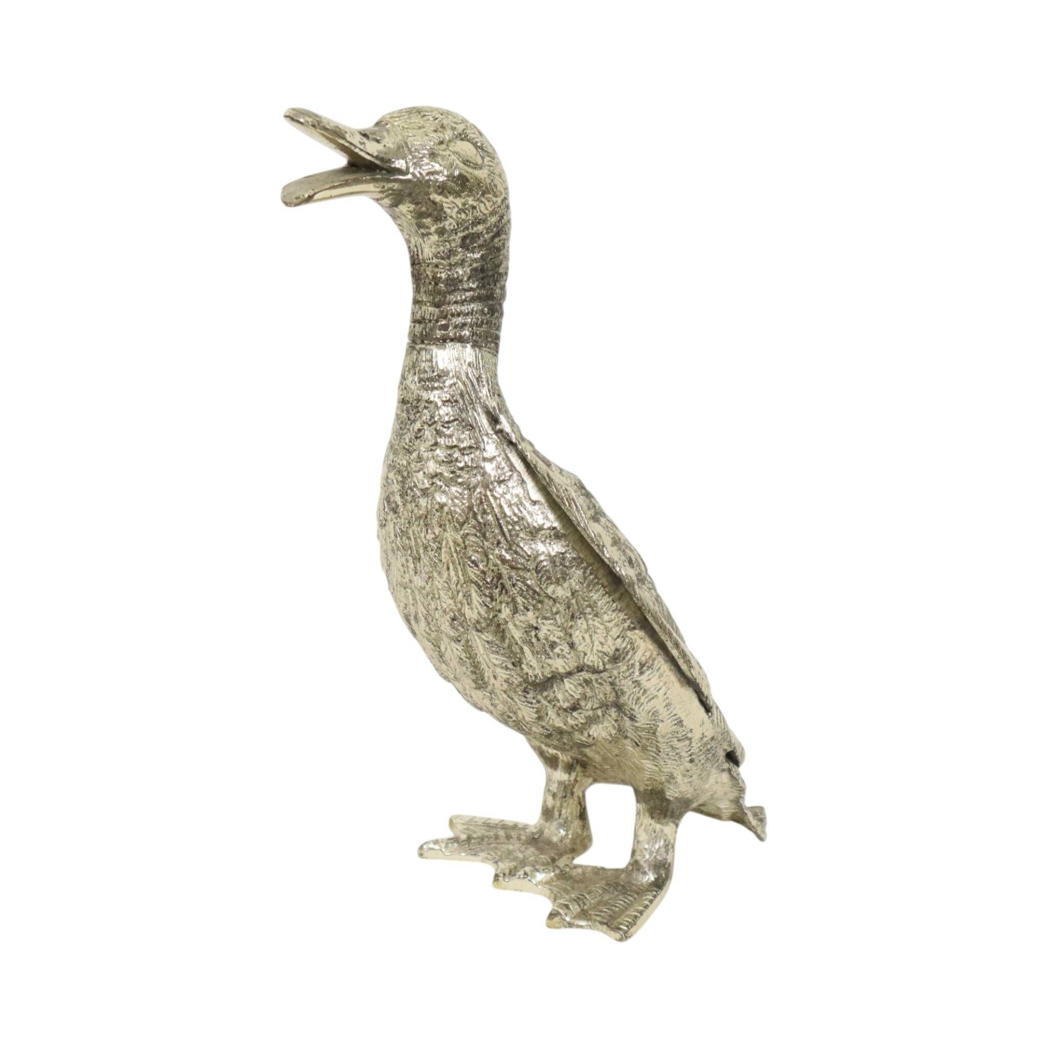 Sculpture de canard en métal de couleur argenté de style Mauro Manetti, années 1970