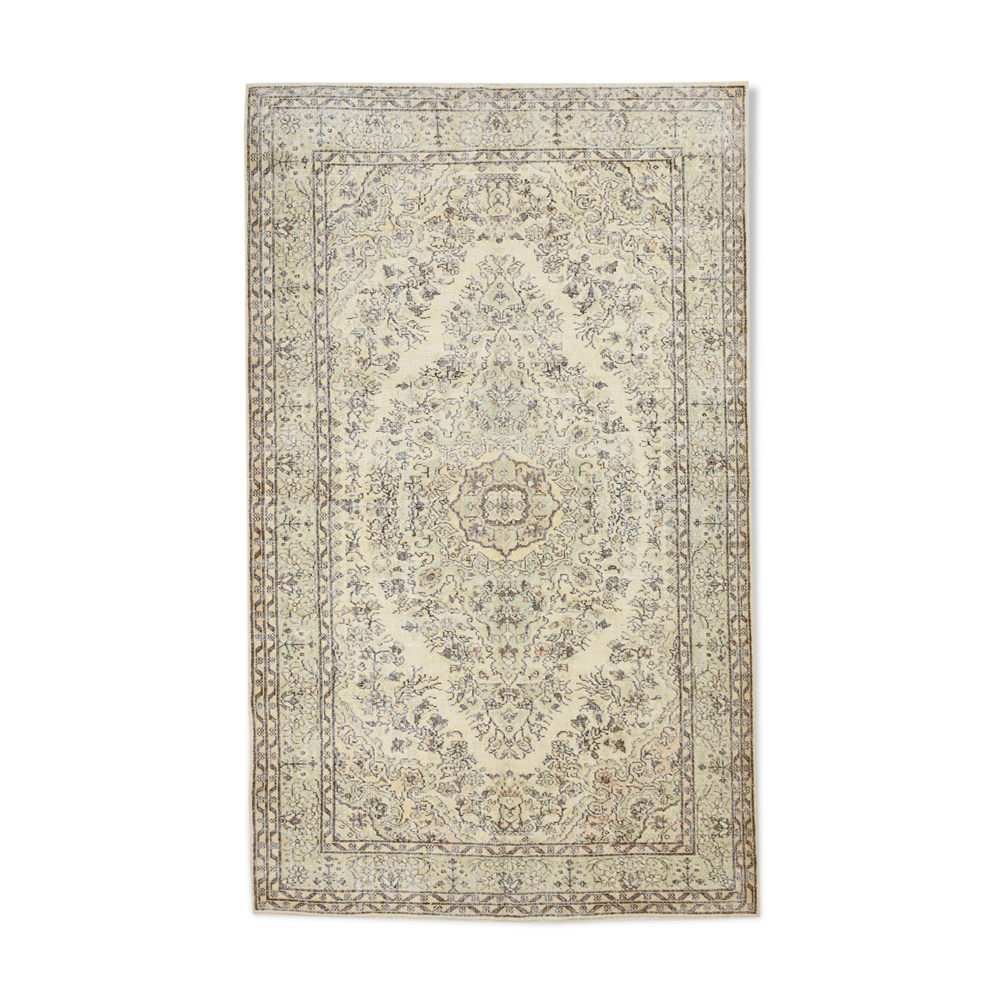 5x9 faded beige wool handknotted oushak rug, 276x166cm