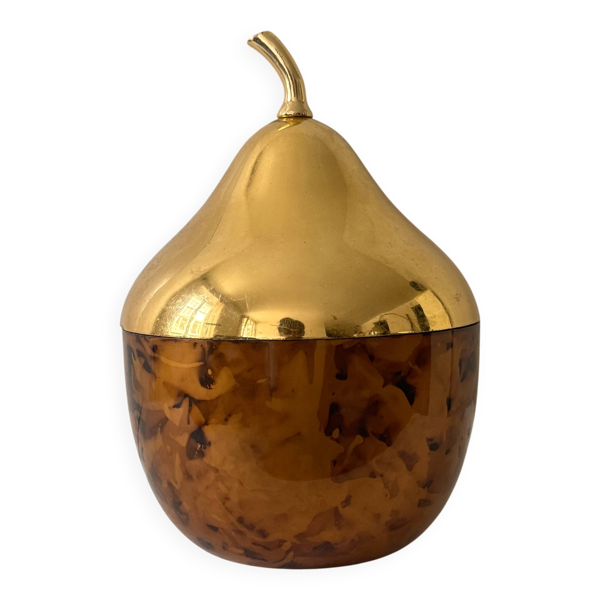 Seau à glace stylisé poire - lucite ecaille de tortue & laiton, France 1970