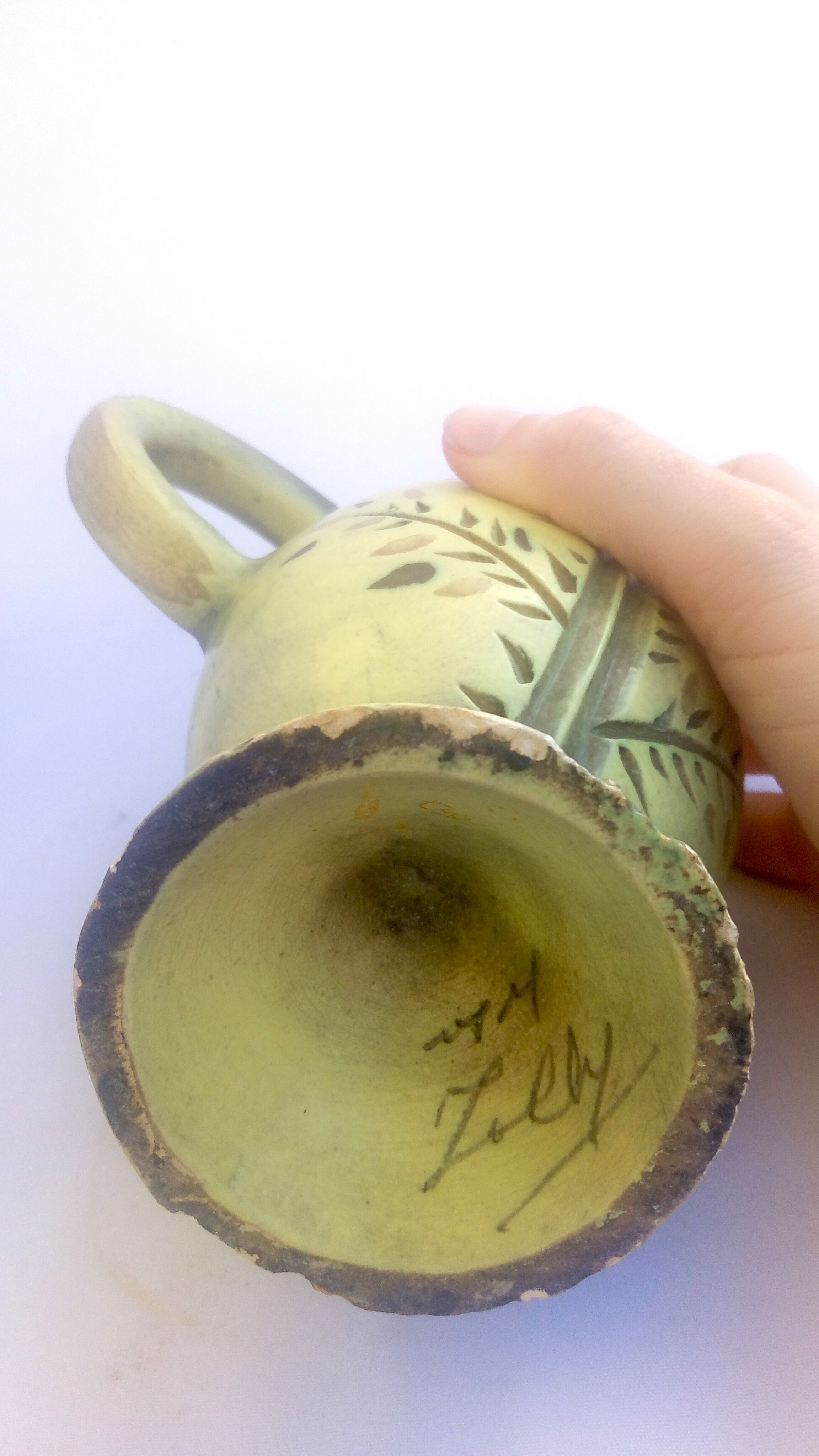 Green Mary Magdalene Jolly pitcher with olive branches