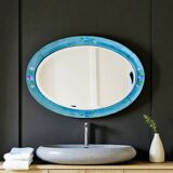 Miroir XIX ème cadre peint oval verre biseauté