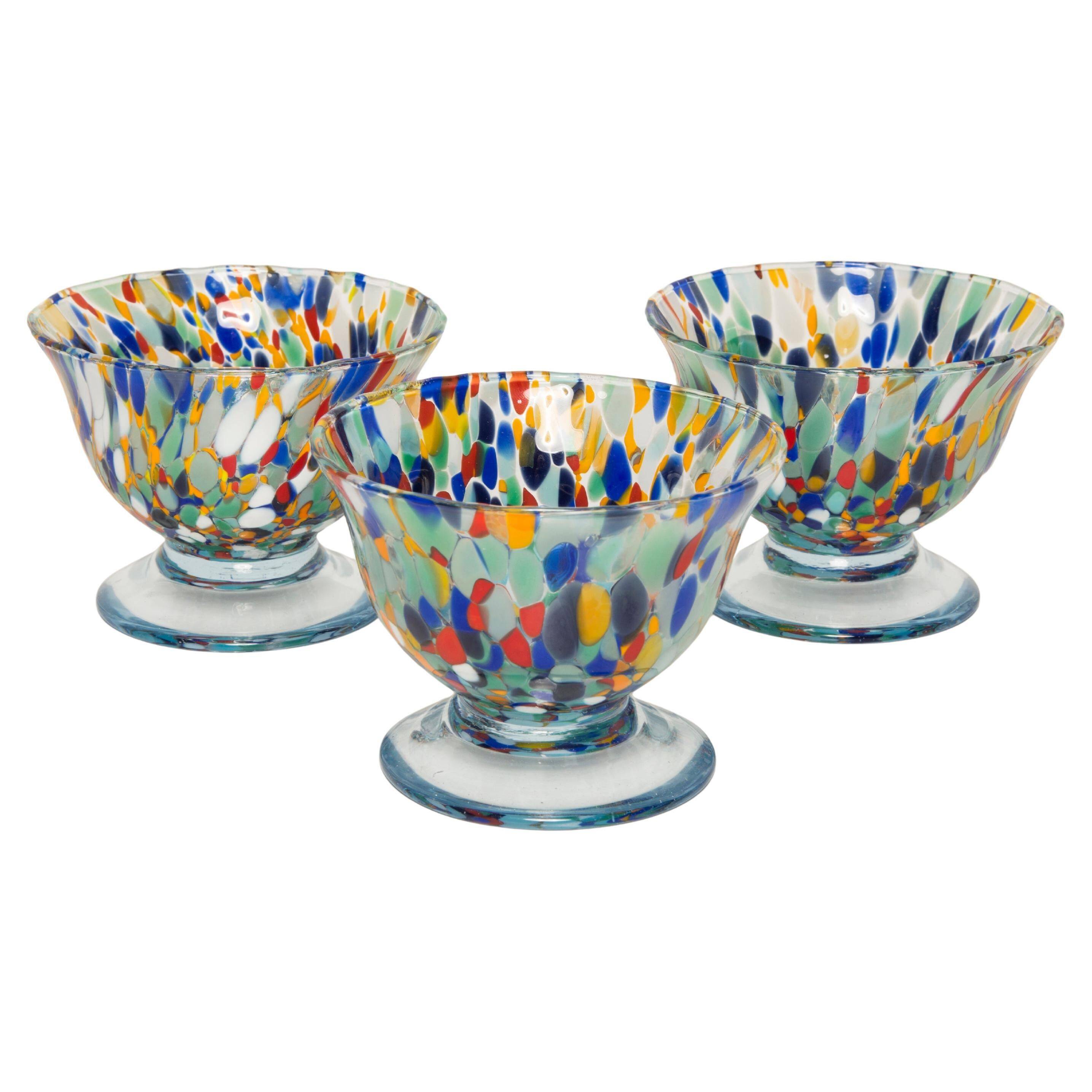 Set of three blue Murano glasses, ice cream bowls, Italy, Europe, 2000s