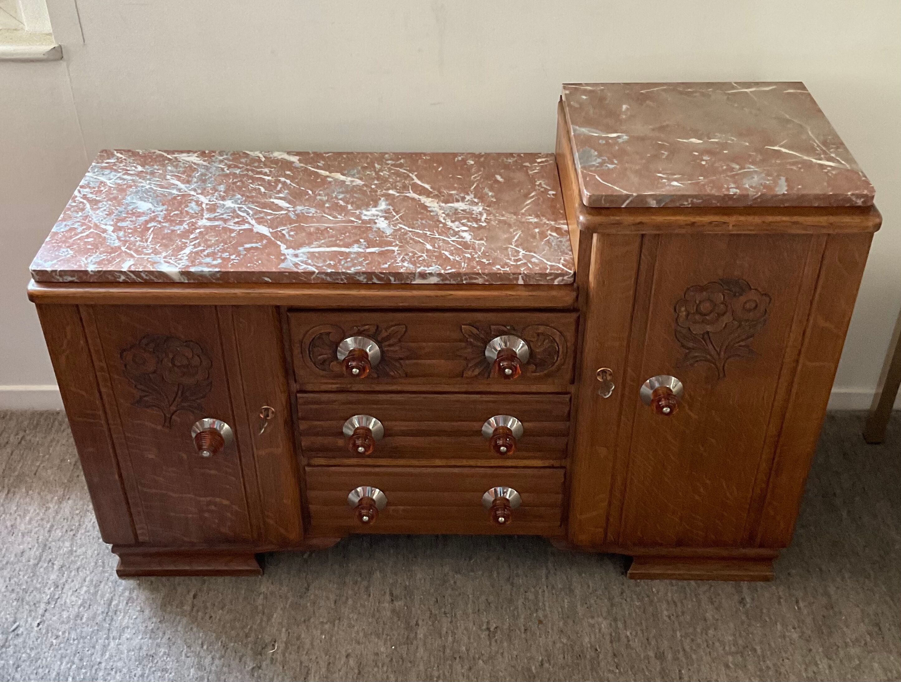 Art Deco sideboard in wood and marble