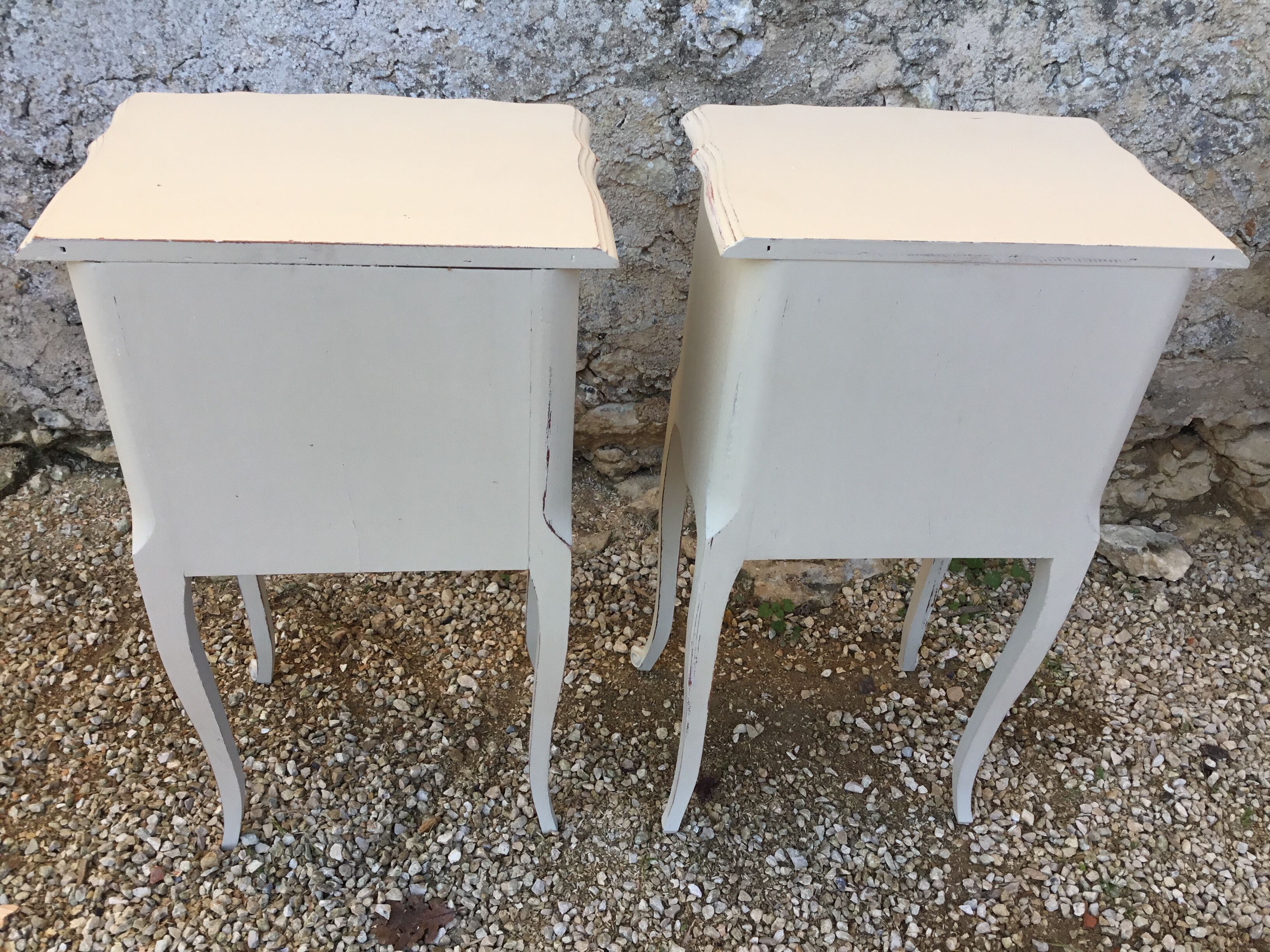 Pair of Louis XV style bedside tables patinated beige
