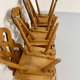 Set of 6 Alsatian double heart chairs in solid oak, early 20th century