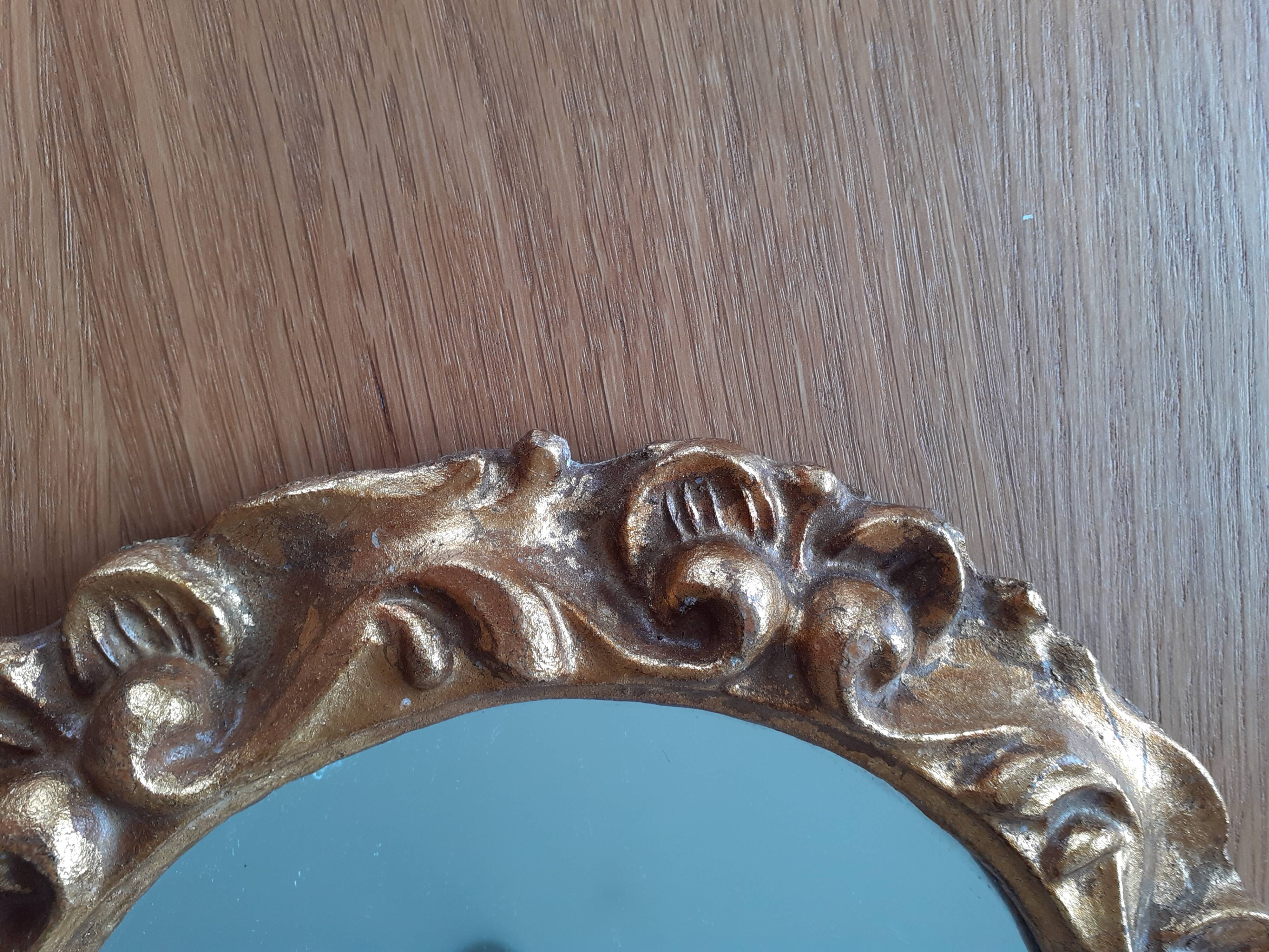 Miroir vintage rond en bois doré 24cm