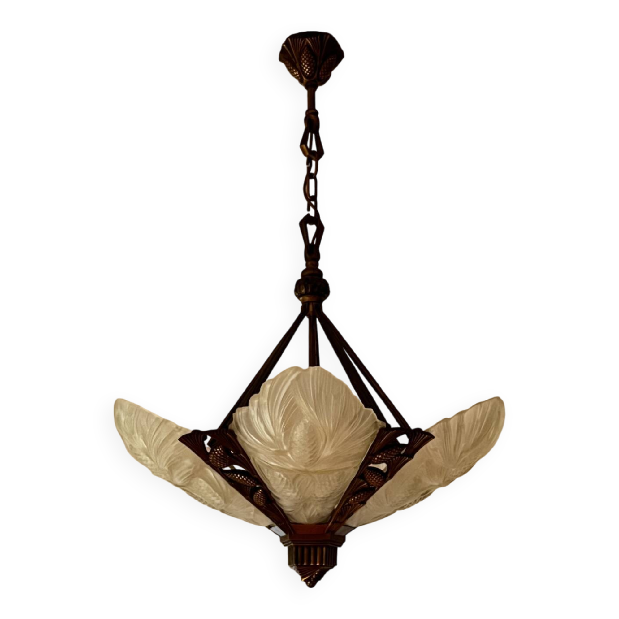 Opaline and brass chandelier