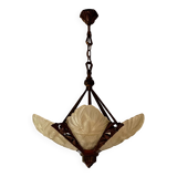 Opaline and brass chandelier