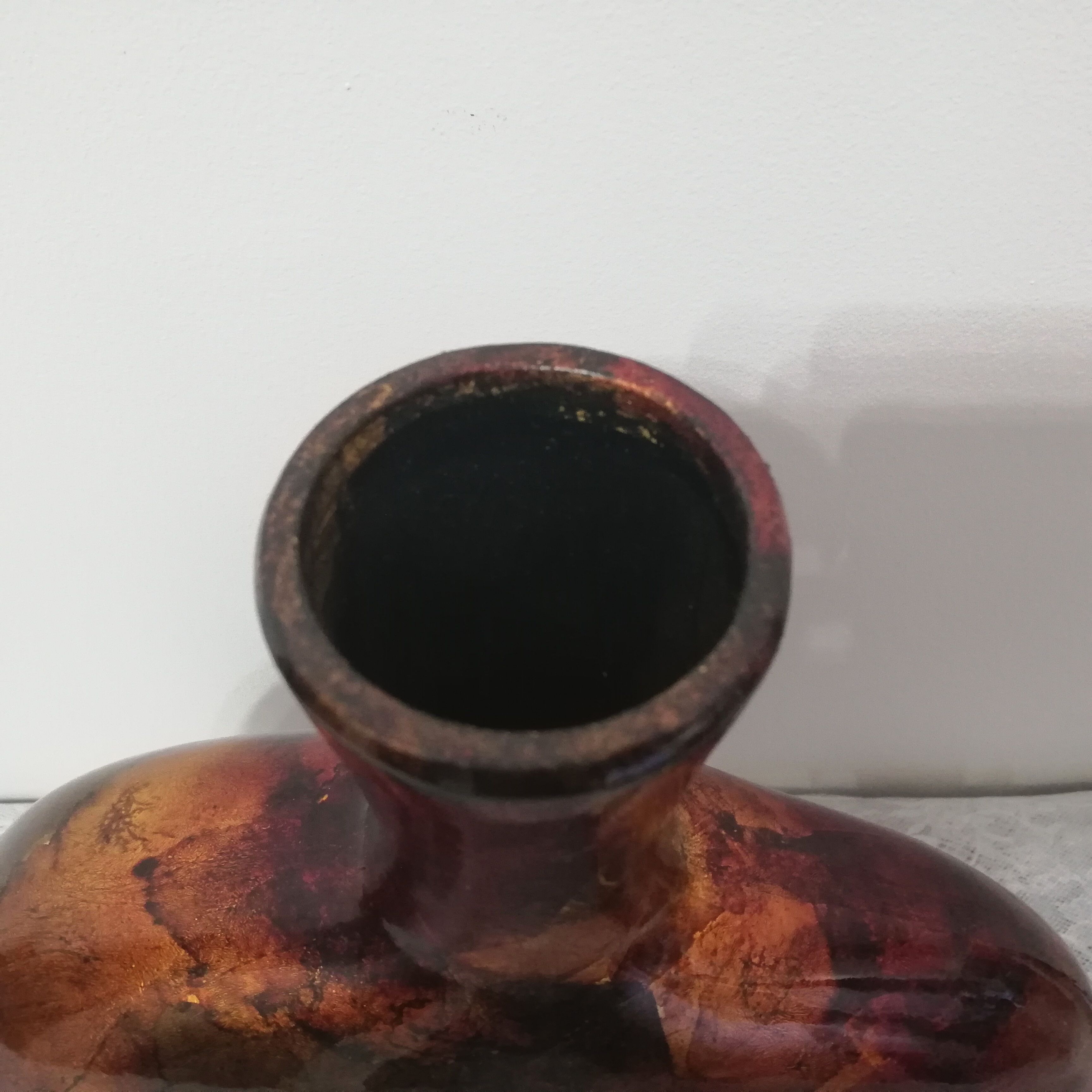 Enamelled and lacquered metal vase height 33cm