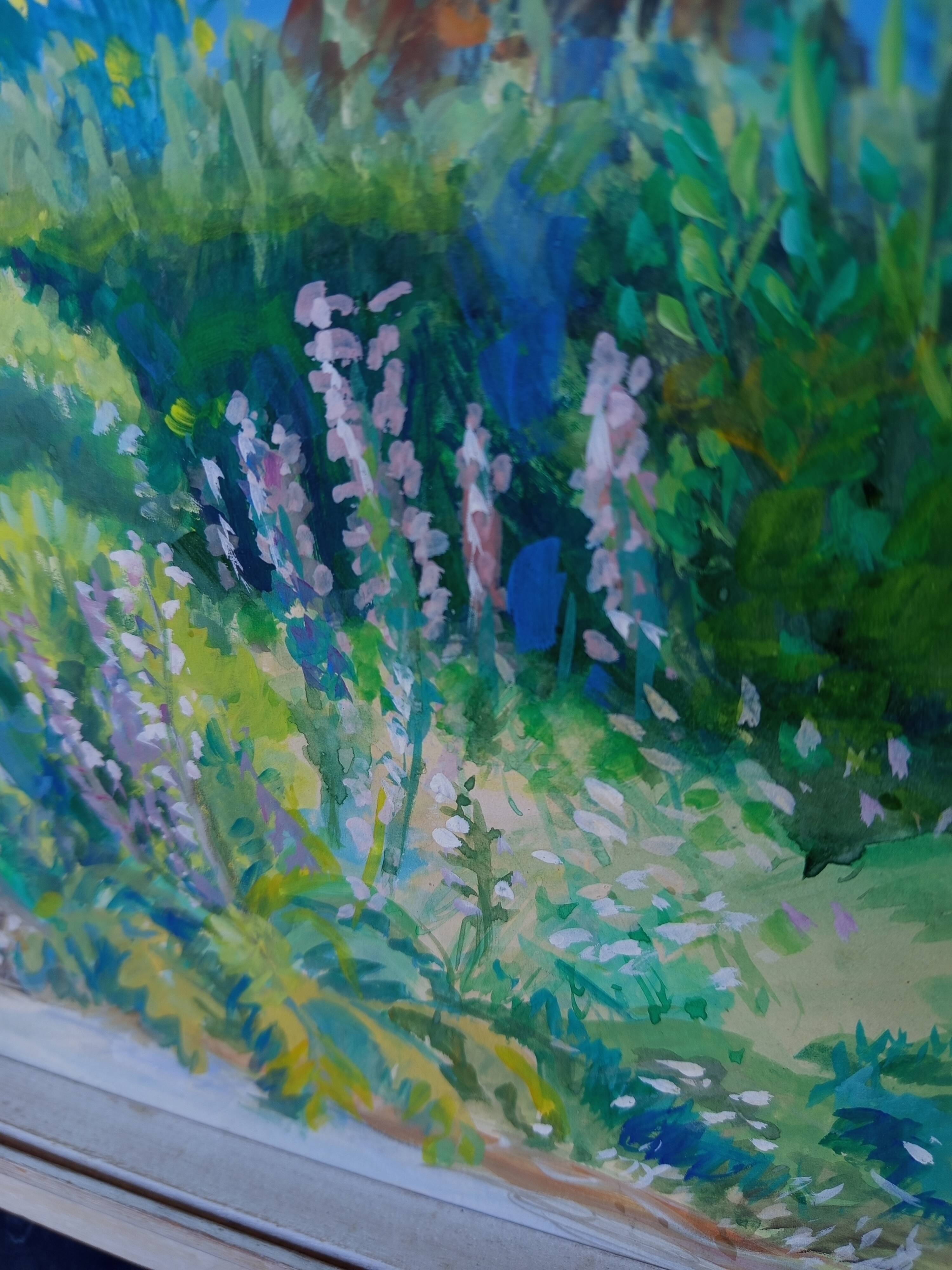 Mediterranean Garden – Original signed painting, bright landscape with a view