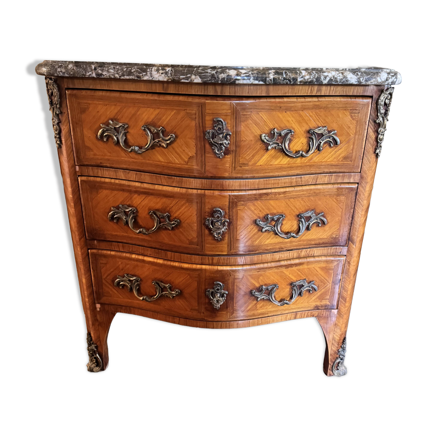 Small Louis XV Transition jump commode, Breccia marble, 79 cm