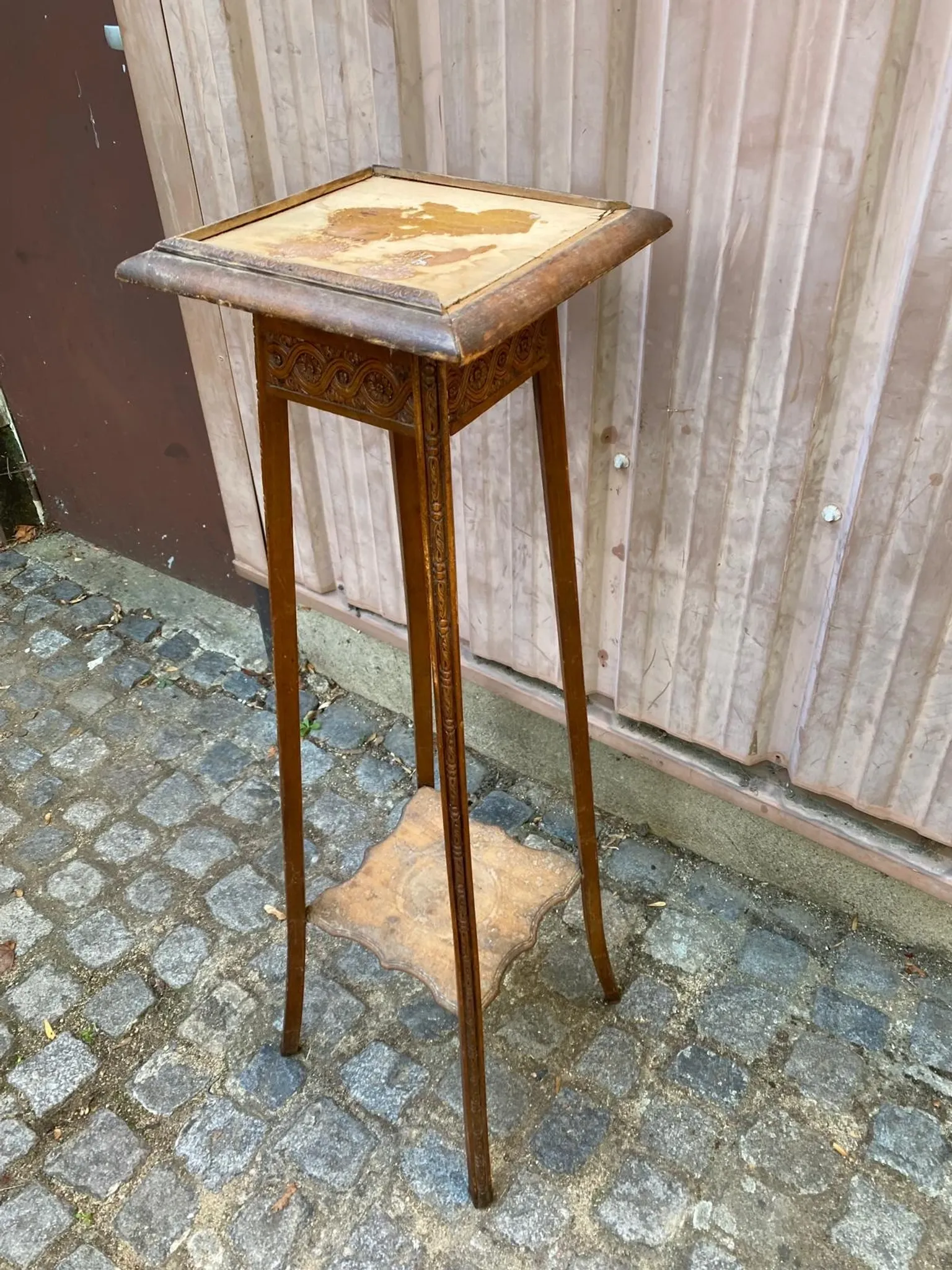 Antique Stand / Sculpted Wooden Plant Holder — 1900s Era