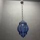 Wrought Iron Blue Murano Glass Light Pendant 1980’s