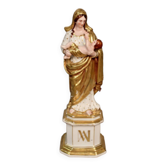 Statue "vierge à l'Enfant" En Porcelaine De Paris émaillée Et Dorée