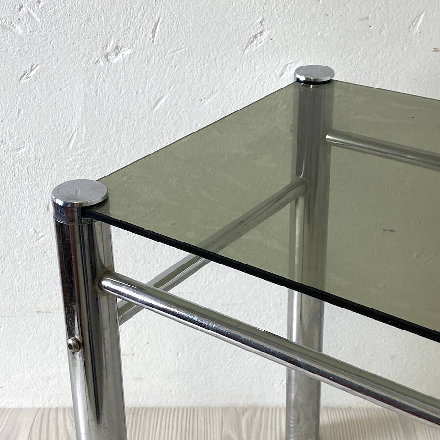 Vintage 70's chrome and smoked glass side table