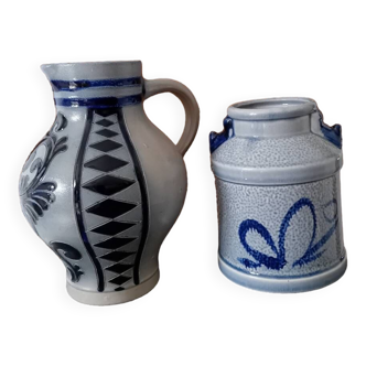 Lot de 2 vases en céramique grise et bleue