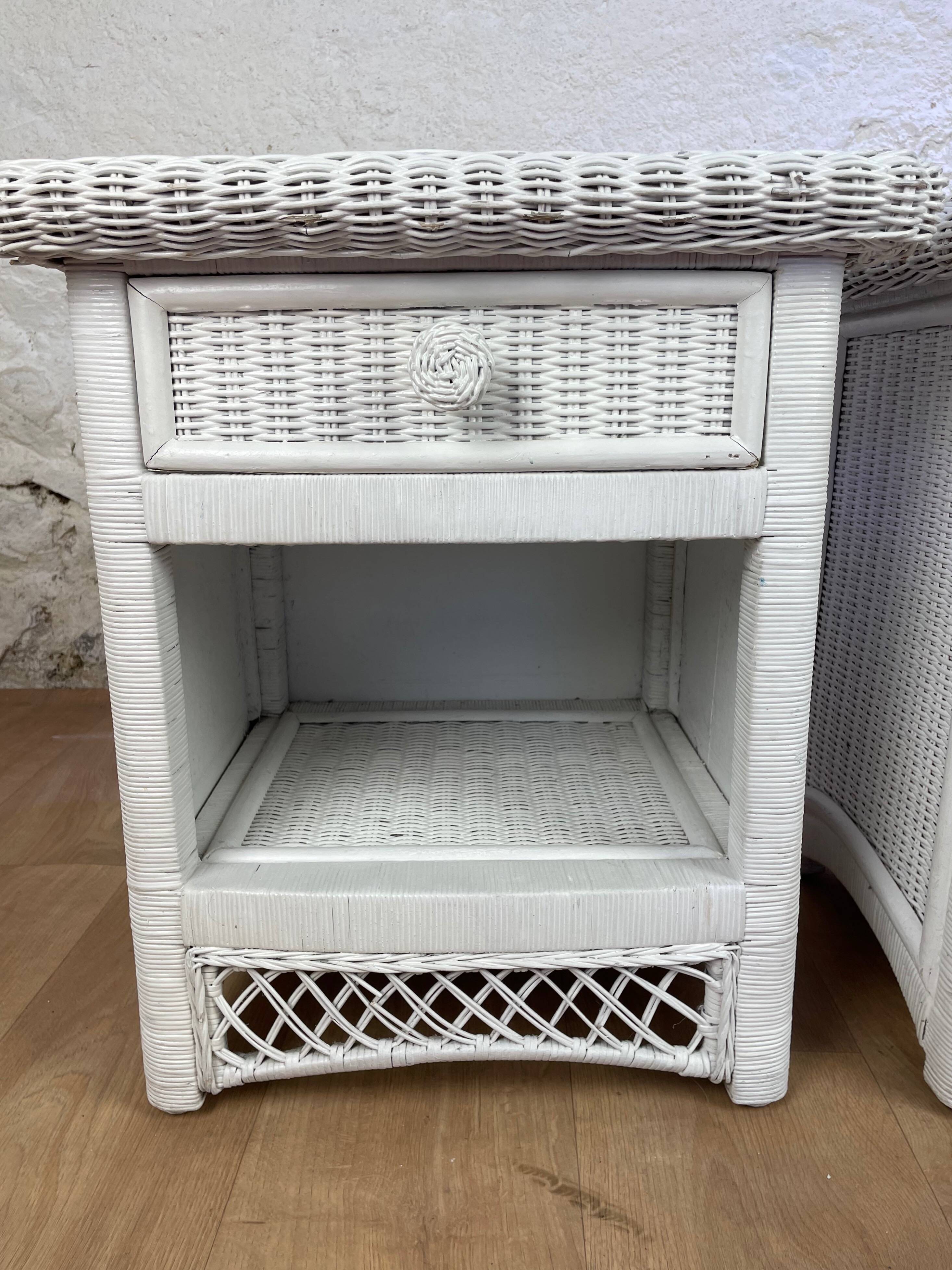 Pair of white wicker bedside tables from the 70s