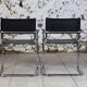 Pair of Bauhaus cantilever armchairs in chromed metal and leather, 1970