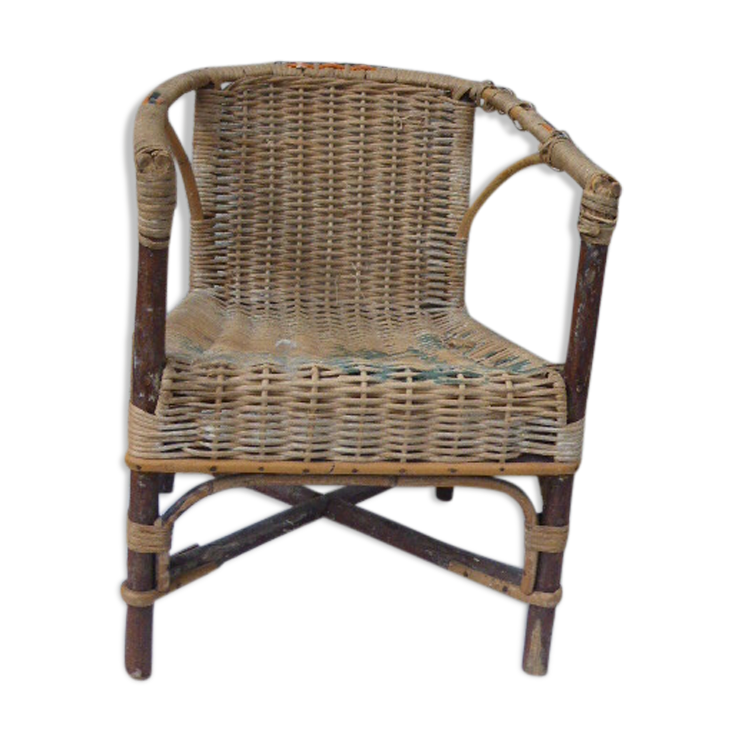 Charming small armchair in rattan and wicker childrens former