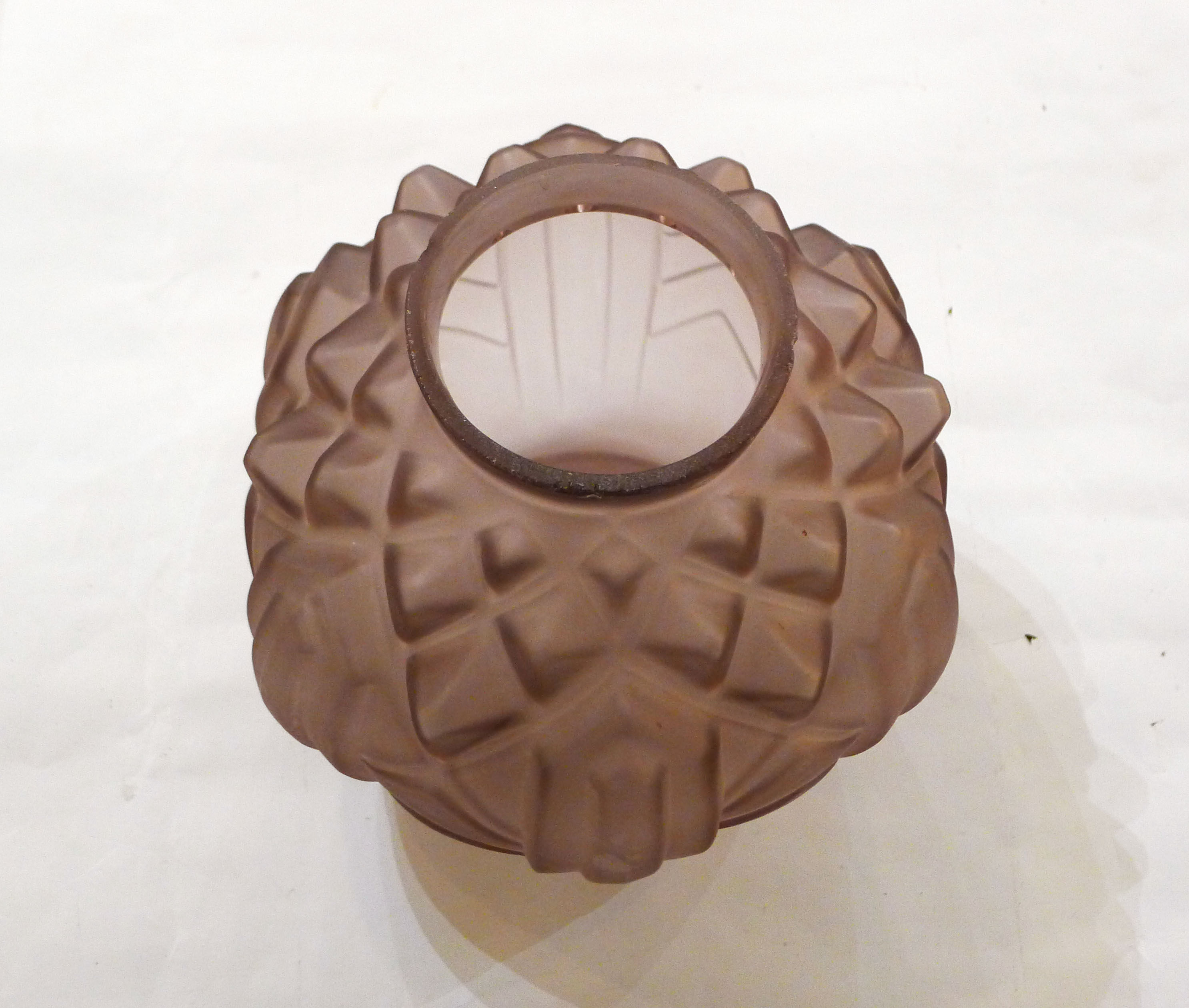 Art Deco ball vase, frosted violet glass