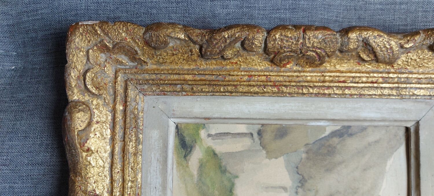 Watercolor gilded frame 19th century