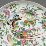 Porcelain plate of Canton XIXth decoration of butterflies and bird