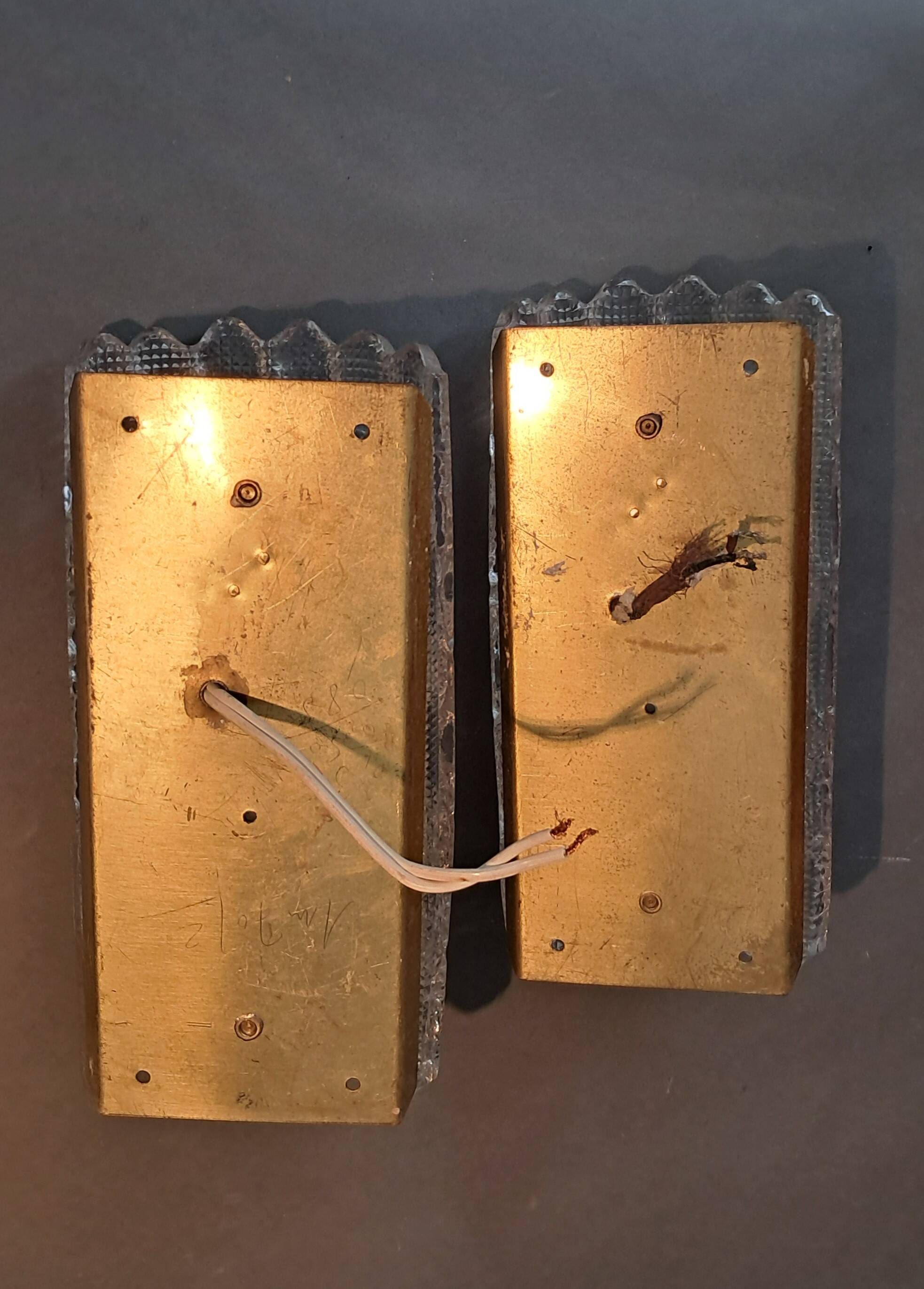 Pair of gilt brass and crystal sconces by Carl Fagerlund for Orrefors, 1960.