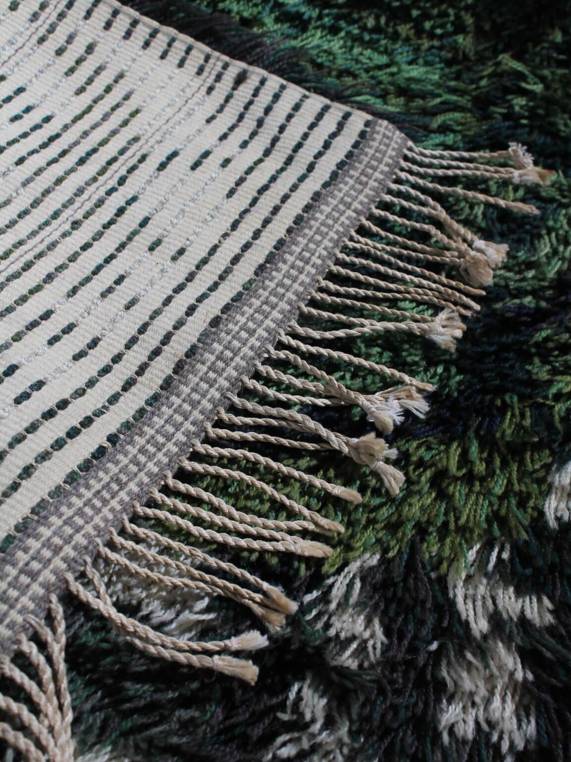 Geometric Swedish Rya Wool Rug In Green Tones 80x150cm