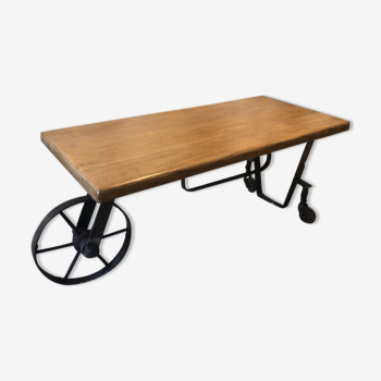 Table basse bois industriel métal loft chêne déco