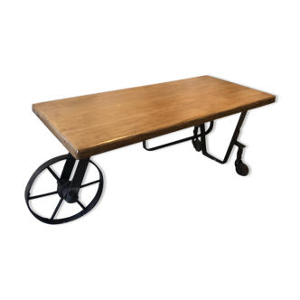 Table basse bois industriel métal loft chêne déco