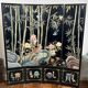 Chinese lacquered screen with decorations of birds and bamboo. Chinese work. Around 1950.