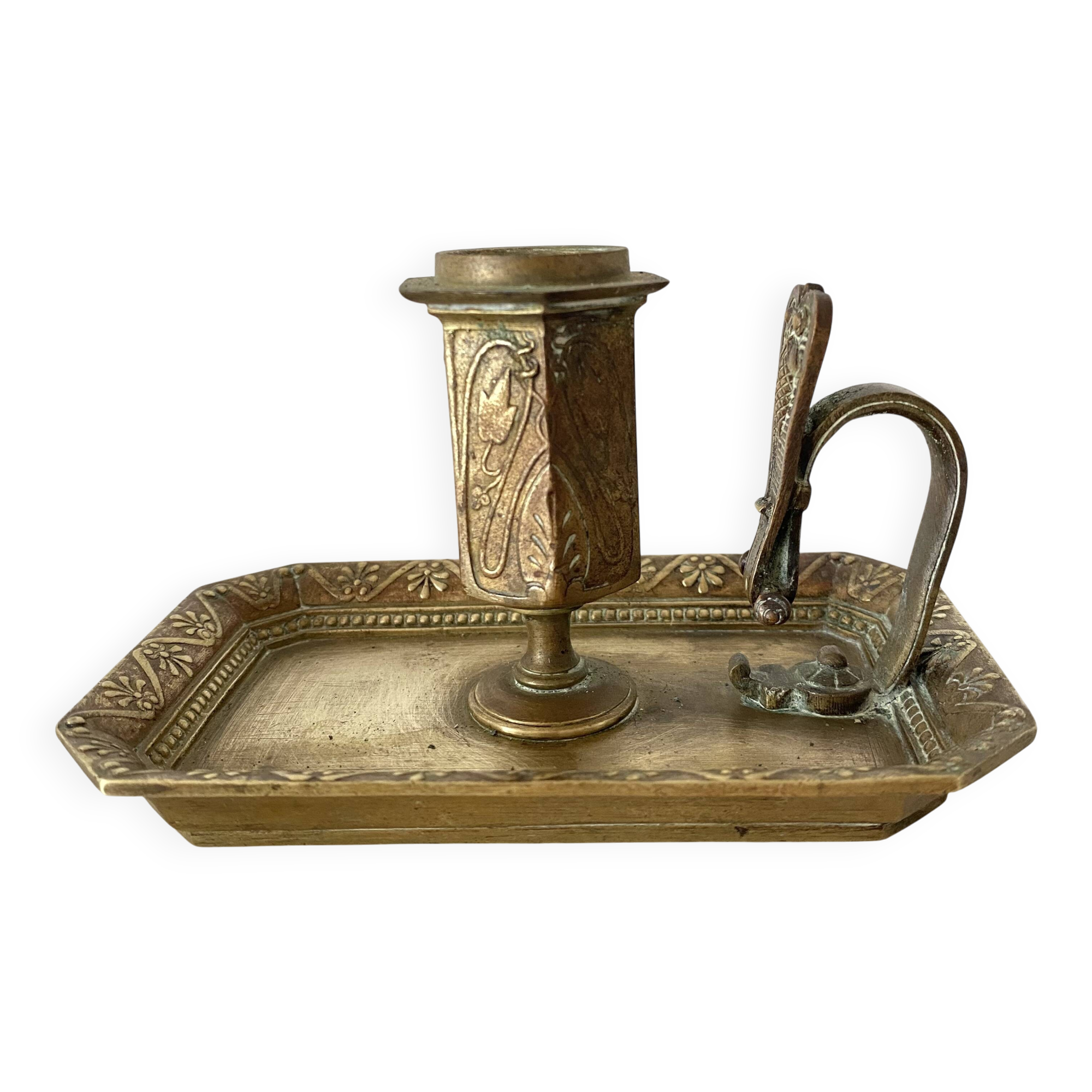 Antique brass thumb candle holder