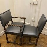 Ensemble de 2 fauteuils et 3 chaises époque Louis XIII