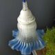 Tulip glass table lamp with frosted finish, azure blue trim – Vintage 1950