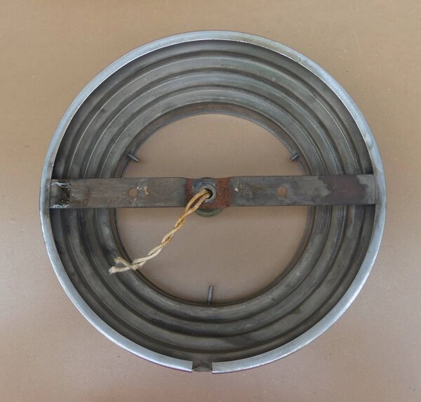 Ancien plafonnier boule verre de clichy imposant rose & argenté luminaire art déco