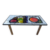 Table basse Belarti en céramique lave de volcan pieds chromés Belgique 1960