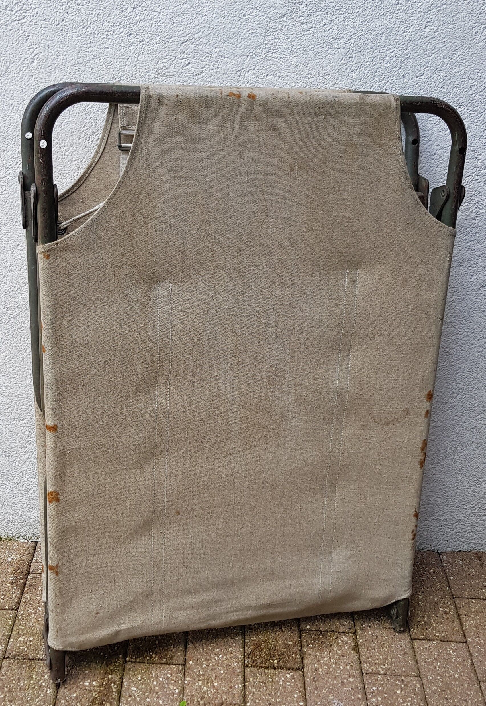 Adult camp bed Khaki metal and burlap
