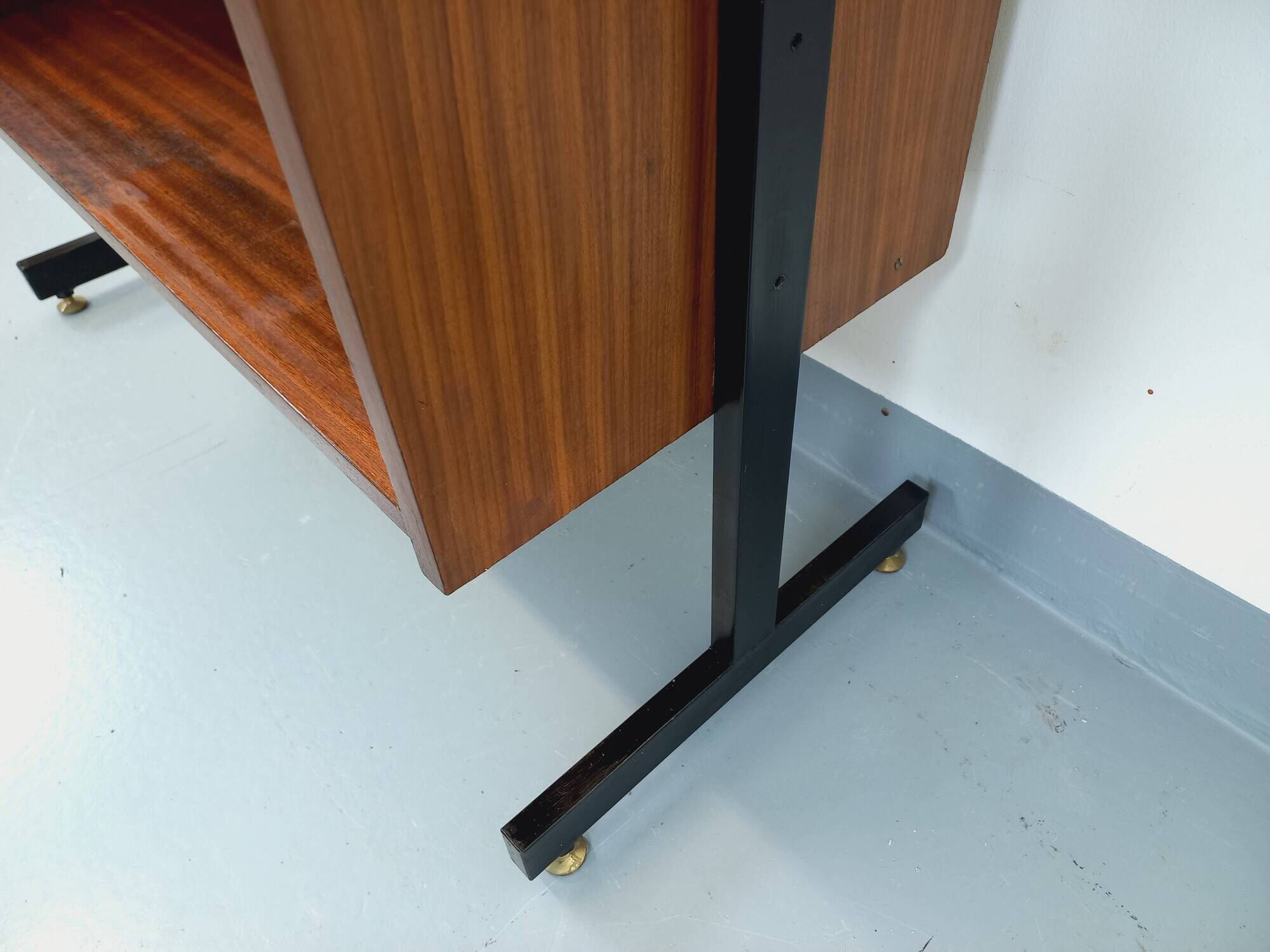 Vintage teak and metal shelf bookcase from the 60s