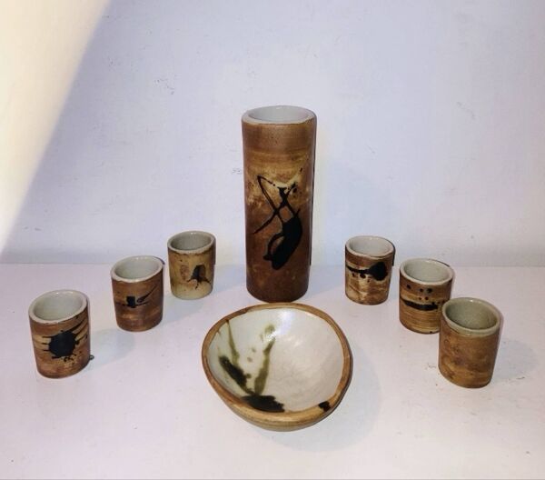 Service à alcool en gré vernissé estampillé La Colombe années 1950/60