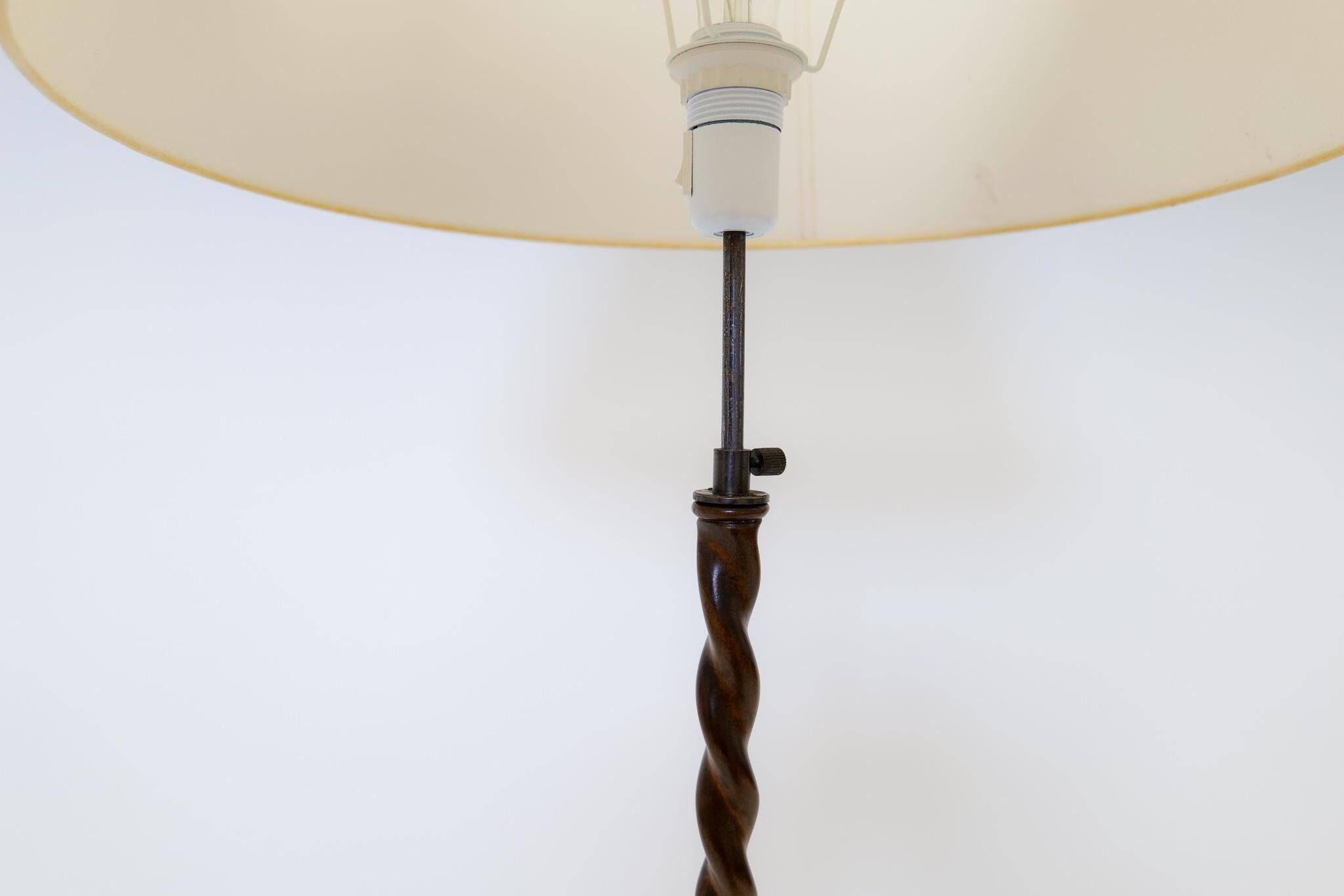 Organic whirlwind floor lamp in stained birch, Art Deco, Sweden, 1940s.