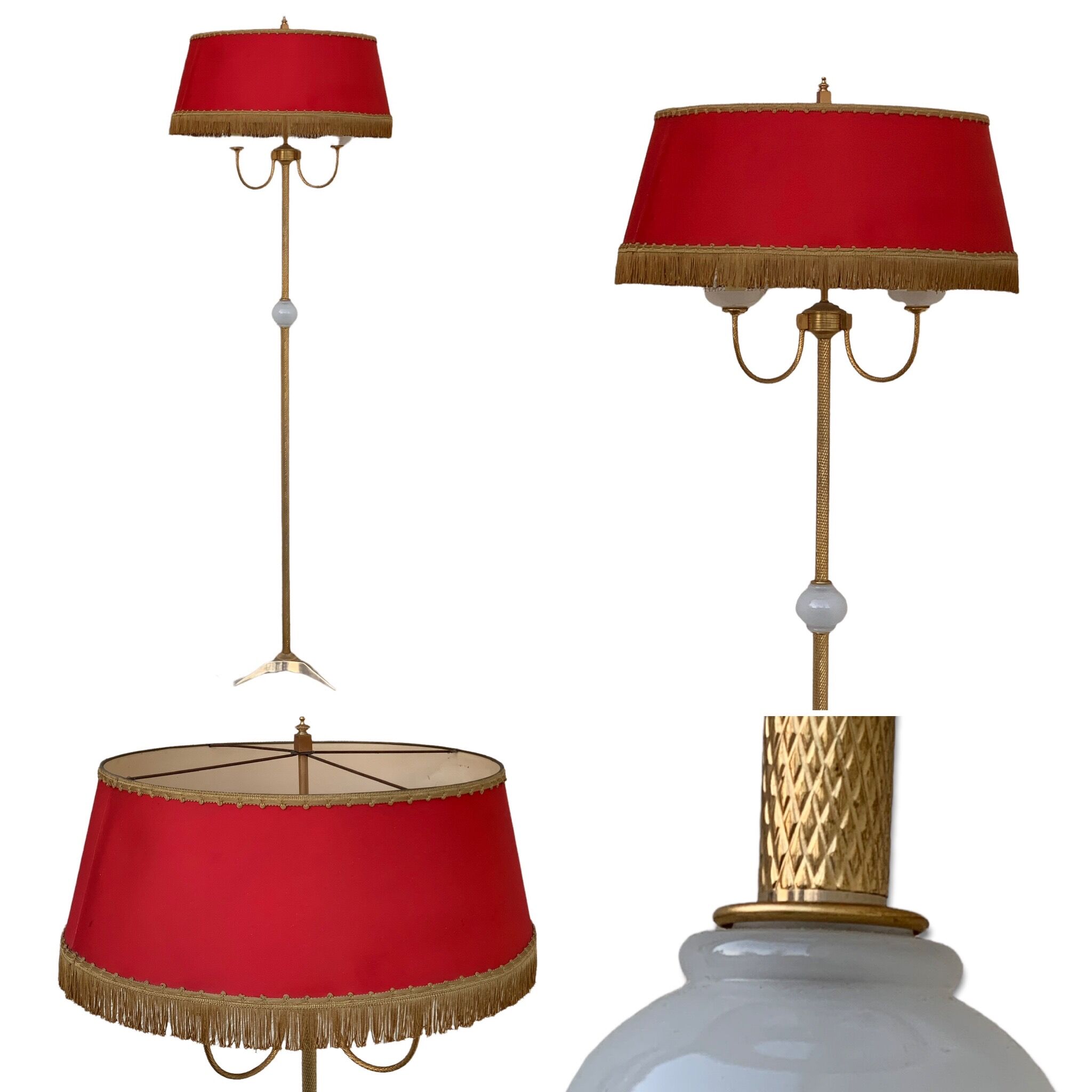 Vintage brass floor lamp in scale and opaline 1950