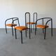 Set of 4 Italian design chairs in vintage black metal and chrome.
