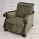 1950s, Danish relax armchair, green furniture velour, carved oak wood.
