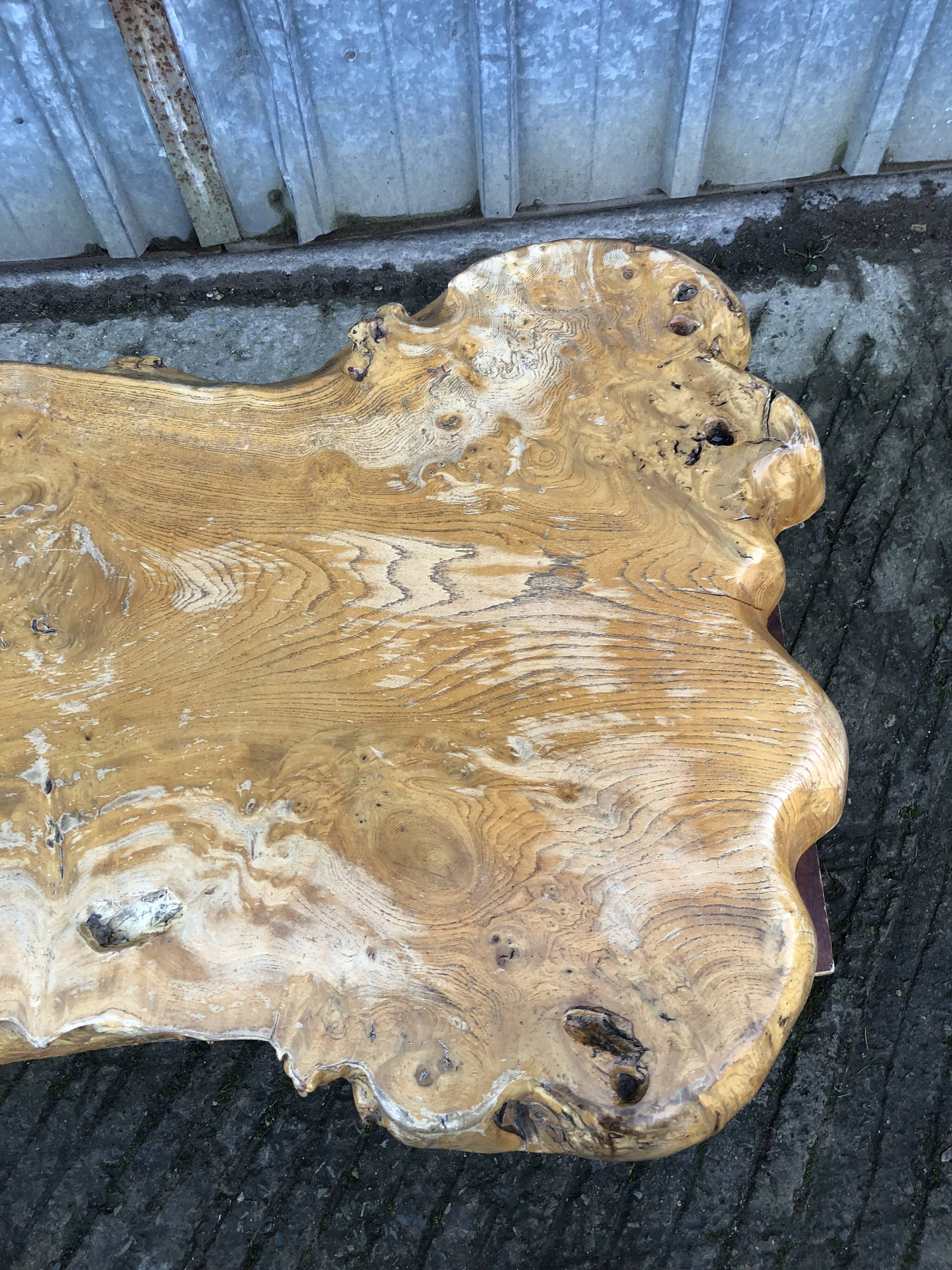 Handcrafted Brutalist coffee table in solid elm