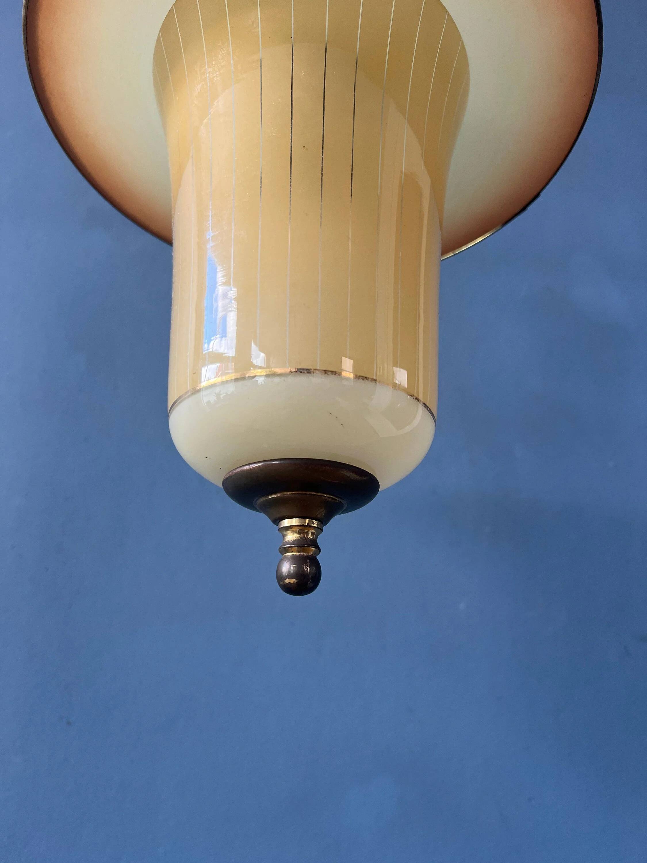 Vintage 1950s glass and brass pendant light.