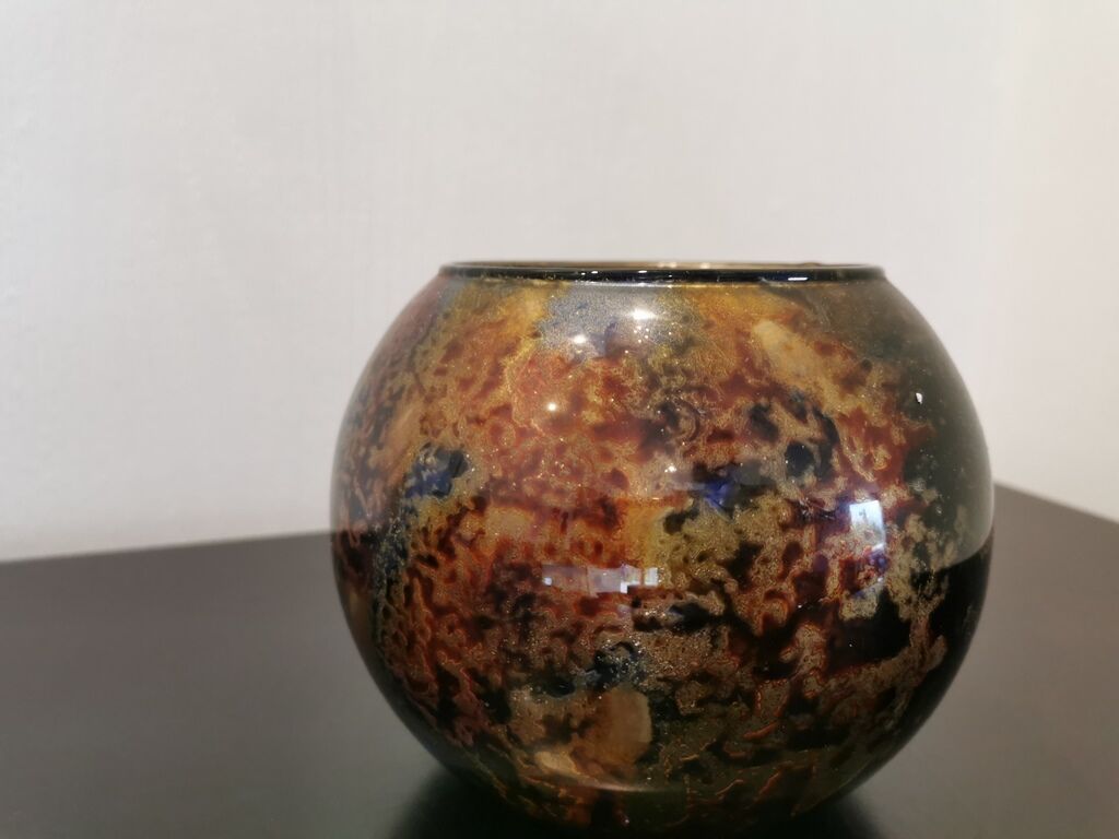 Glass ball vase signed Laque line