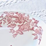 Large 19th century pink ironstone salad bowl with birds, dragonfly and butterflies, Badonviller